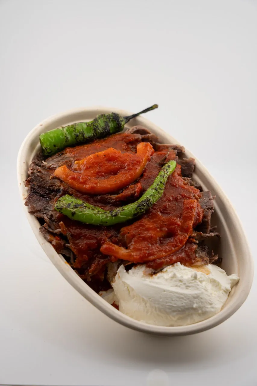 Beef Supernova halal döner iskender on pide bread